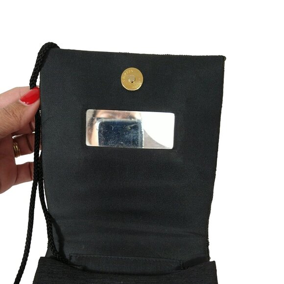 Specialty Collection Evening Crossbody Bag Black Purse Makeup Mirror Flap Close - Picture 6 of 13